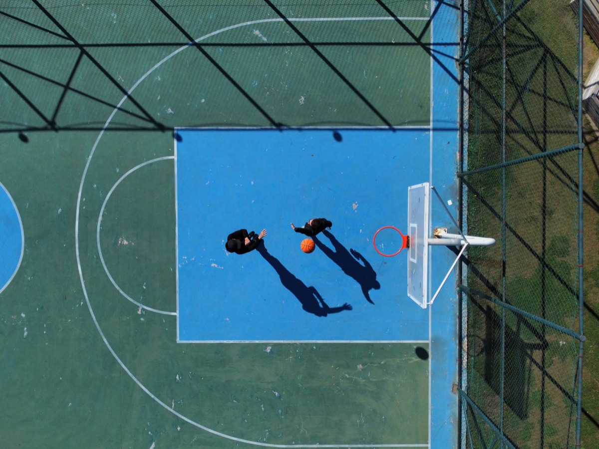 basketball court with players