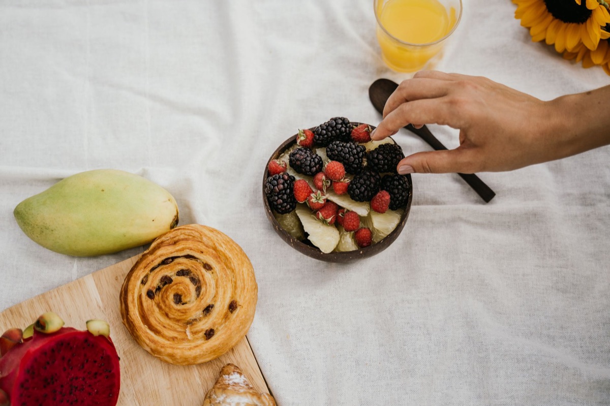 Bowl of congri with fresh fruit