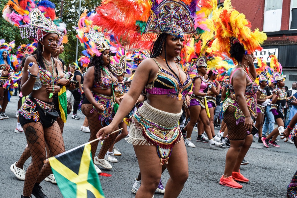 Junkanoo festival dancers in traditional Bahamian costumes